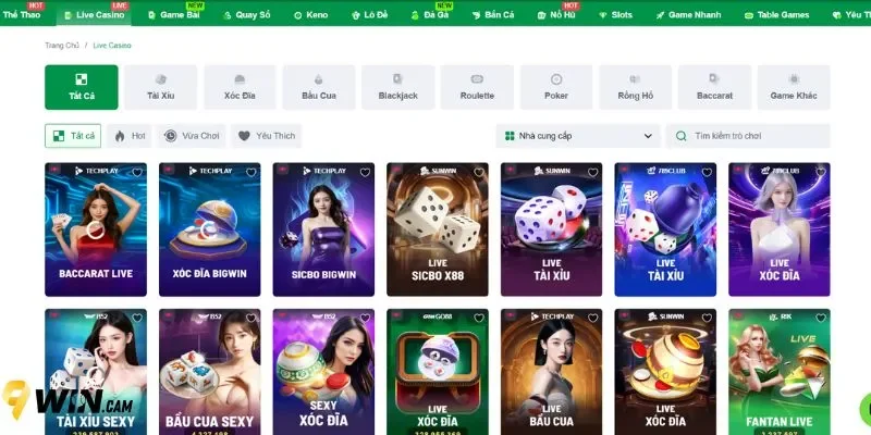 Sảnh Casino mang đến trải nghiệm chơi thú vị tại 9Win